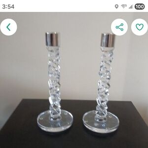 Orrefors Kostaboda Silver and Crystal Candle Holders